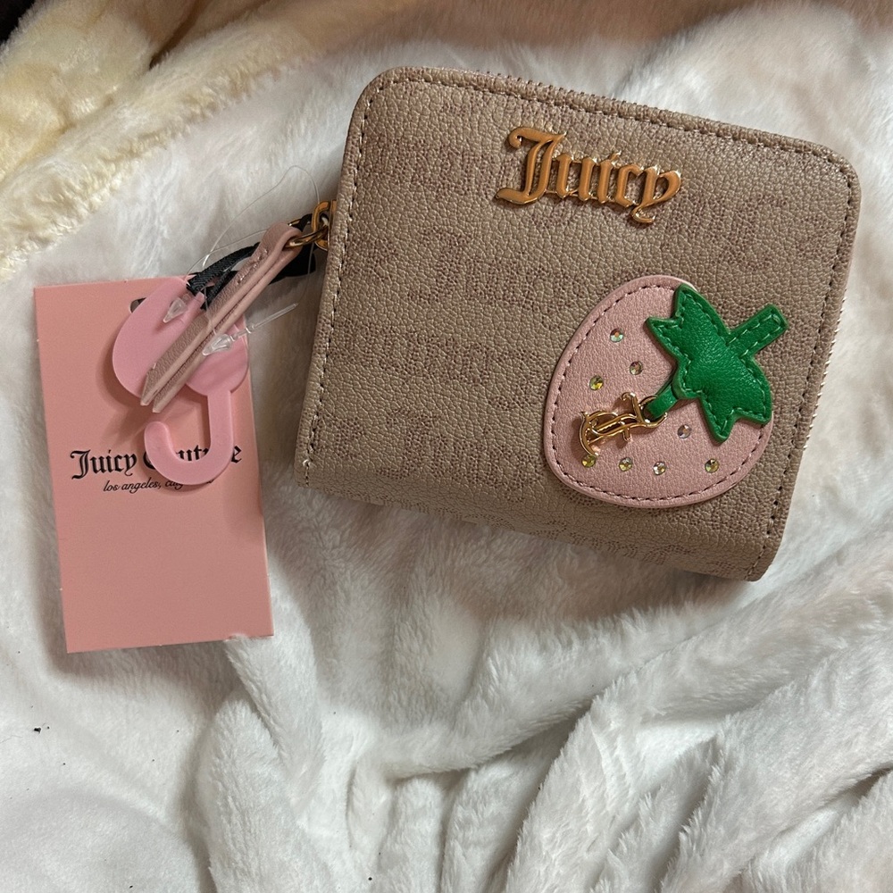 Juicy Couture Beige Wallet with Pink and Green Strawberry Charm